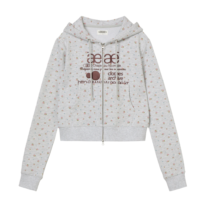 [BUNJANG] aeae Web Logo Flower Crop Hood Zip Up Pink / aeae 플라워 크롭 후드집업 핑크
