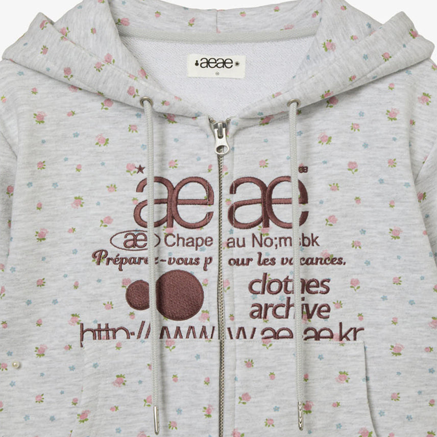 [BUNJANG] aeae Web Logo Flower Crop Hood Zip Up Pink / aeae 플라워 크롭 후드집업 핑크