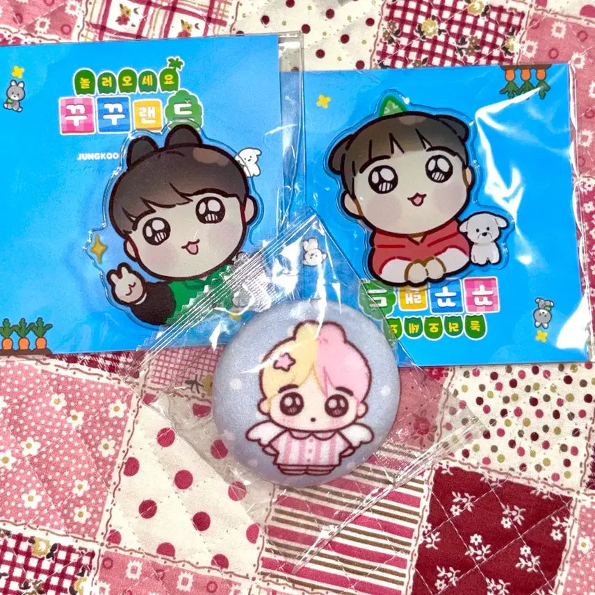 [BUNJANG] BTS Jungkook Kookv Land Grip Tok Badge / 방탄 정국 그립톡 말랑 뱃지 생카 생일 카페 국뷔 꾸꾸랜드