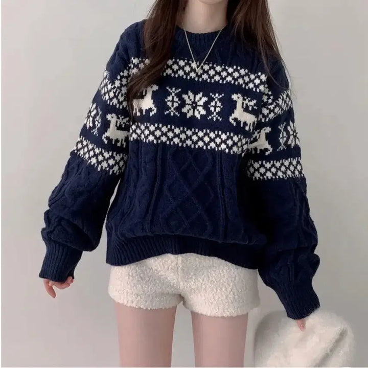 [BUNJANG] Loose Fit Nordic Cable Knit Sweater / 루즈핏 노르딕 꽈배기 니트