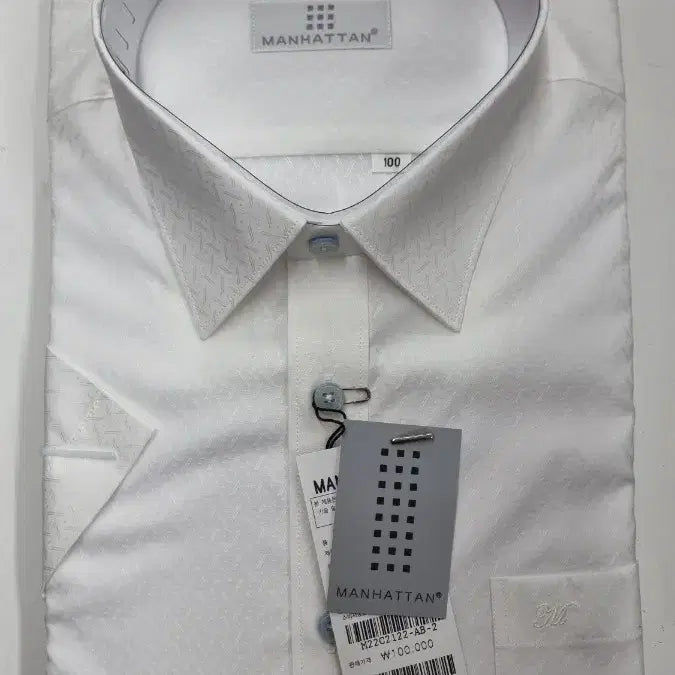 [BUNJANG] Manhattan Korean Made Dobby Short Sleeve Shirt / 맨하탄 국산 화이트 도비 반팔 셔츠