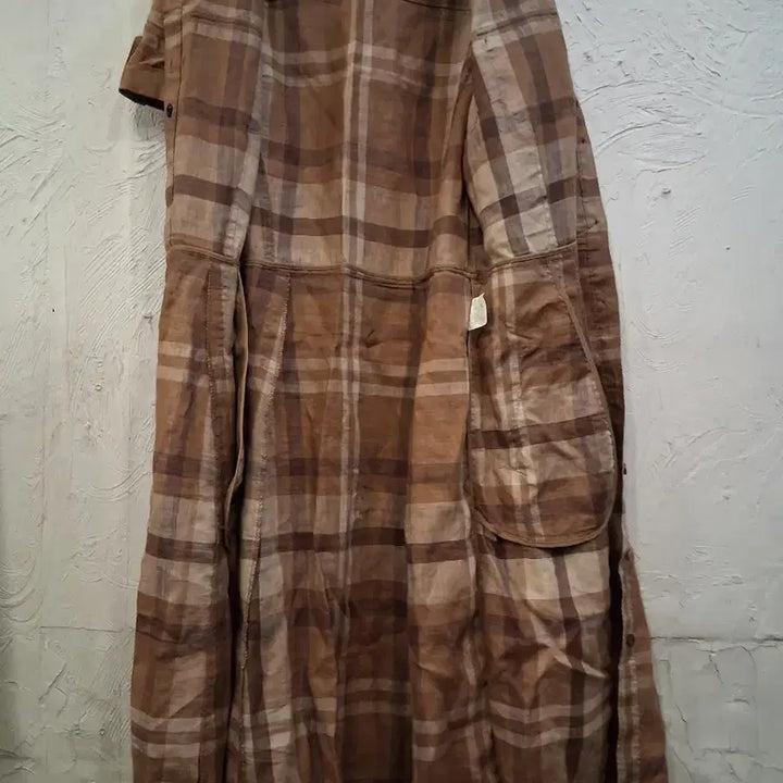 [BUNJANG] Beanpole Brown Check Linen Shirt Dress / 빈폴 브라운 체크 마셔츠 원피스