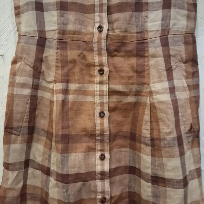 [BUNJANG] Beanpole Brown Check Linen Shirt Dress / 빈폴 브라운 체크 마셔츠 원피스