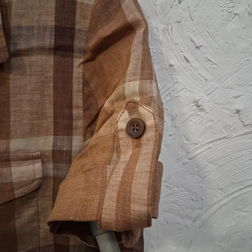 [BUNJANG] Beanpole Brown Check Linen Shirt Dress / 빈폴 브라운 체크 마셔츠 원피스