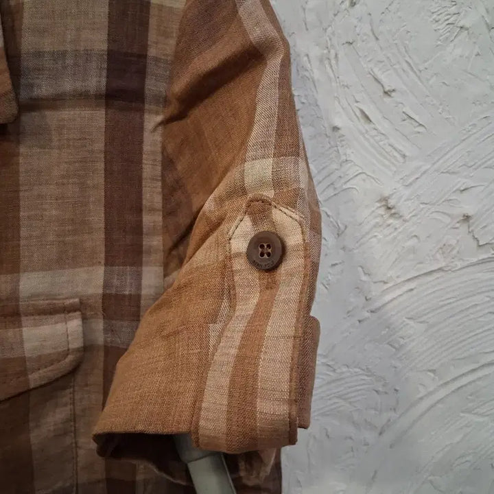 [BUNJANG] Beanpole Brown Check Linen Shirt Dress / 빈폴 브라운 체크 마셔츠 원피스