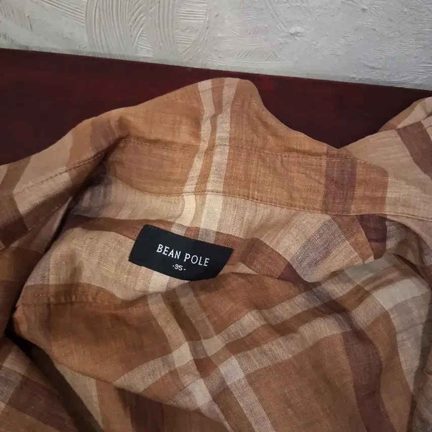 [BUNJANG] Beanpole Brown Check Linen Shirt Dress / 빈폴 브라운 체크 마셔츠 원피스