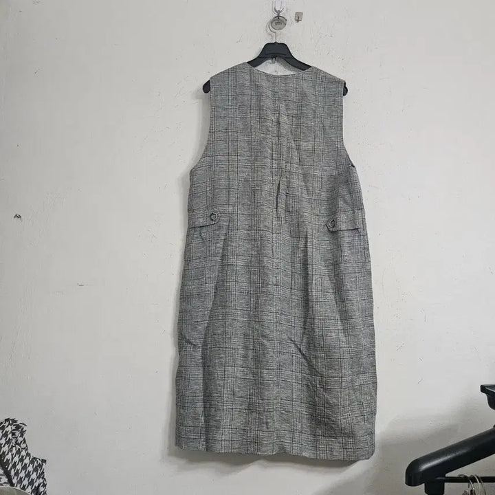 [BUNJANG] Olivia Lauren 100% Linen Check Long Vest / 올리비아로렌마100%린넨 체크 롱 조끼 베스트