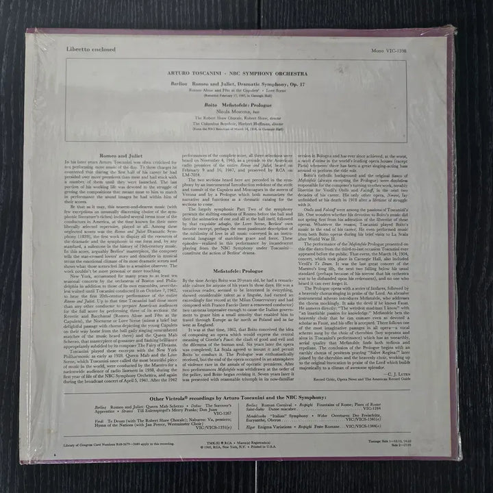 [BUNJANG] Arturo Toscanini NBC Symphony Orchestra LP Vinyl Record / Arturo Toscanini Conductor NBC Symphony