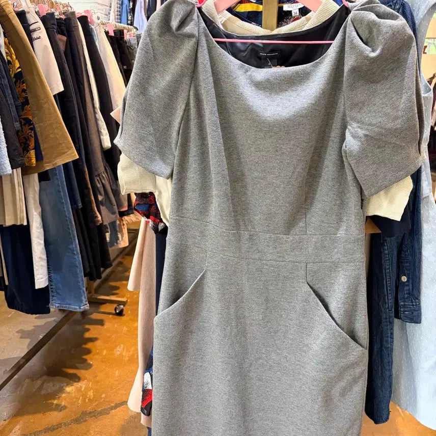 [BUNJANG] Club Monaco Gray Puff Sleeve Midi Dress / 클럽모나코 그레이 퍼프 슬리브 원피스