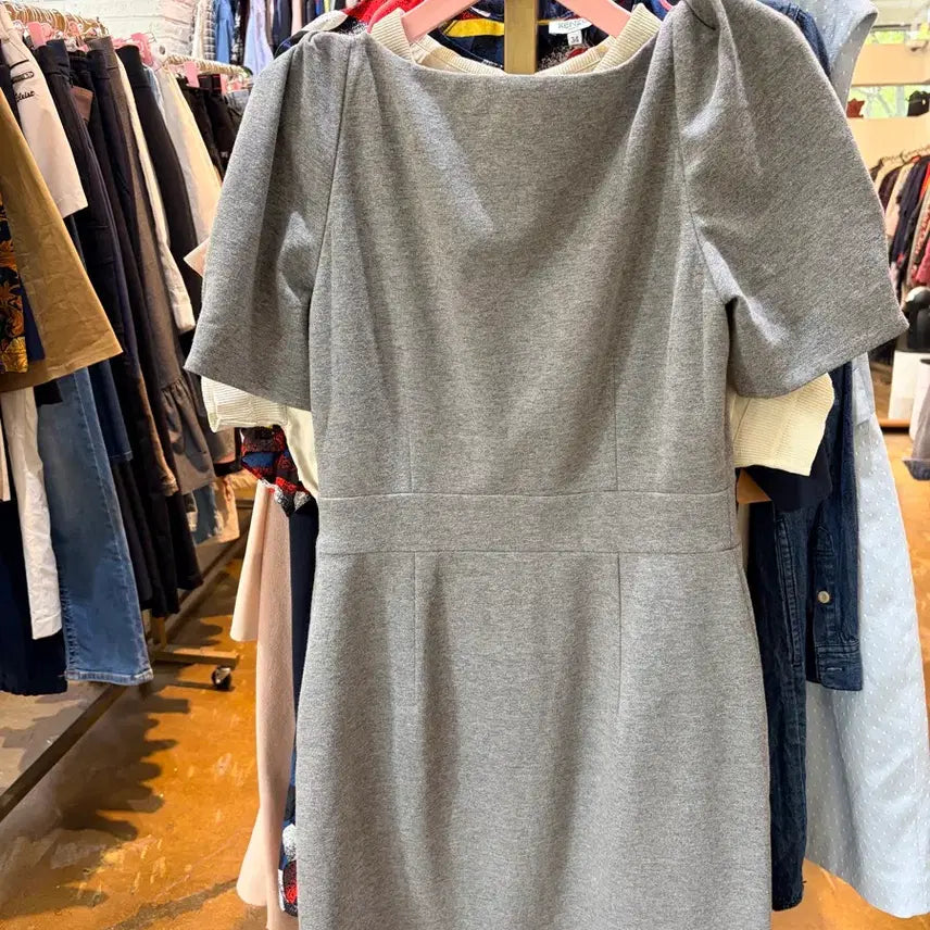 [BUNJANG] Club Monaco Gray Puff Sleeve Midi Dress / 클럽모나코 그레이 퍼프 슬리브 원피스