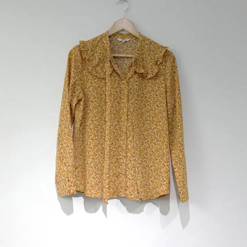[BUNJANG] Frill Flower Yellow Long Sleeve Blouse / 프릴 플라워 옐로우 긴팔 블라우스