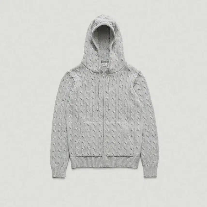 [BUNJANG] The Barnet Cable Knit Hooded Zip-Up Gray / 더바넷 케이블 니트 후드 집업 그레이