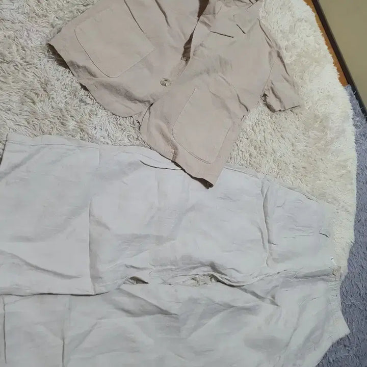 [BUNJANG] Beige Linen Set - Short-Sleeve Jacket &amp; Wide Pants / 깔끔한 베이지 색상의 린넨 소재 셋업이에요 일괄가격 상의는 반팔 자켓