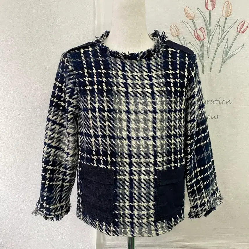 [BUNJANG] Zara Denim Accent Short Tweed Jacket / 자라(Zara) 뒤 데님 포인트 색상 숏 트위드 160