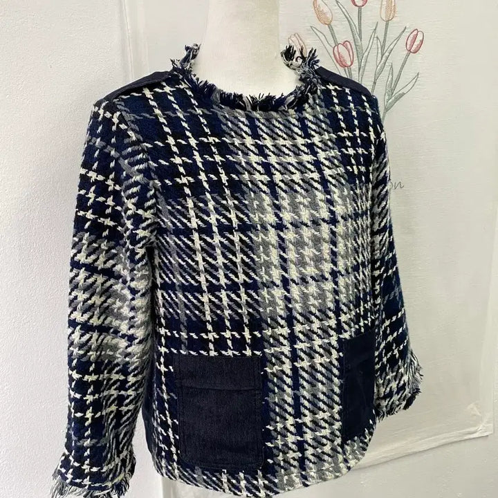 [BUNJANG] Zara Denim Accent Short Tweed Jacket / 자라(Zara) 뒤 데님 포인트 색상 숏 트위드 160