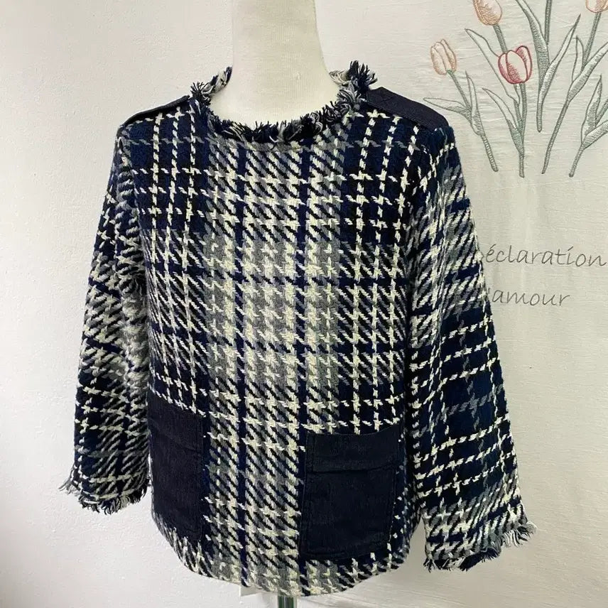 [BUNJANG] Zara Denim Accent Short Tweed Jacket / 자라(Zara) 뒤 데님 포인트 색상 숏 트위드 160