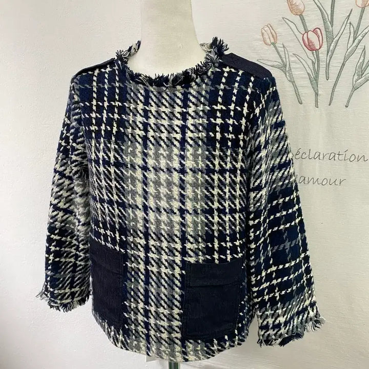 [BUNJANG] Zara Denim Accent Short Tweed Jacket / 자라(Zara) 뒤 데님 포인트 색상 숏 트위드 160