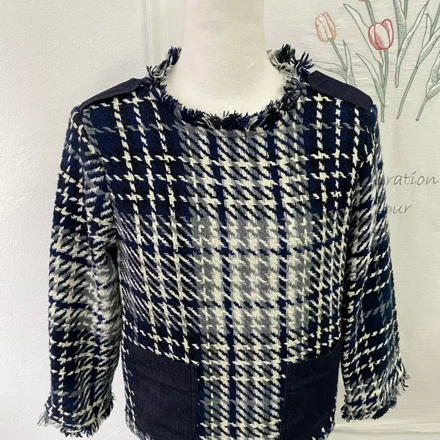 [BUNJANG] Zara Denim Accent Short Tweed Jacket / 자라(Zara) 뒤 데님 포인트 색상 숏 트위드 160