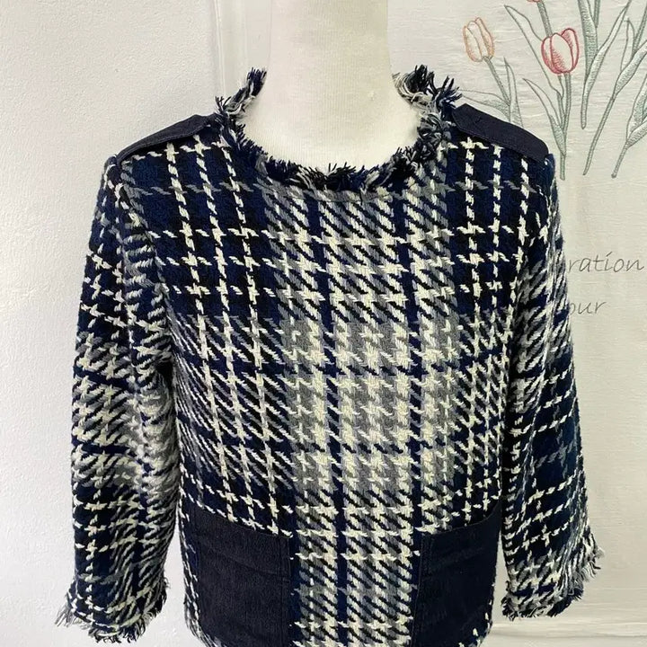[BUNJANG] Zara Denim Accent Short Tweed Jacket / 자라(Zara) 뒤 데님 포인트 색상 숏 트위드 160