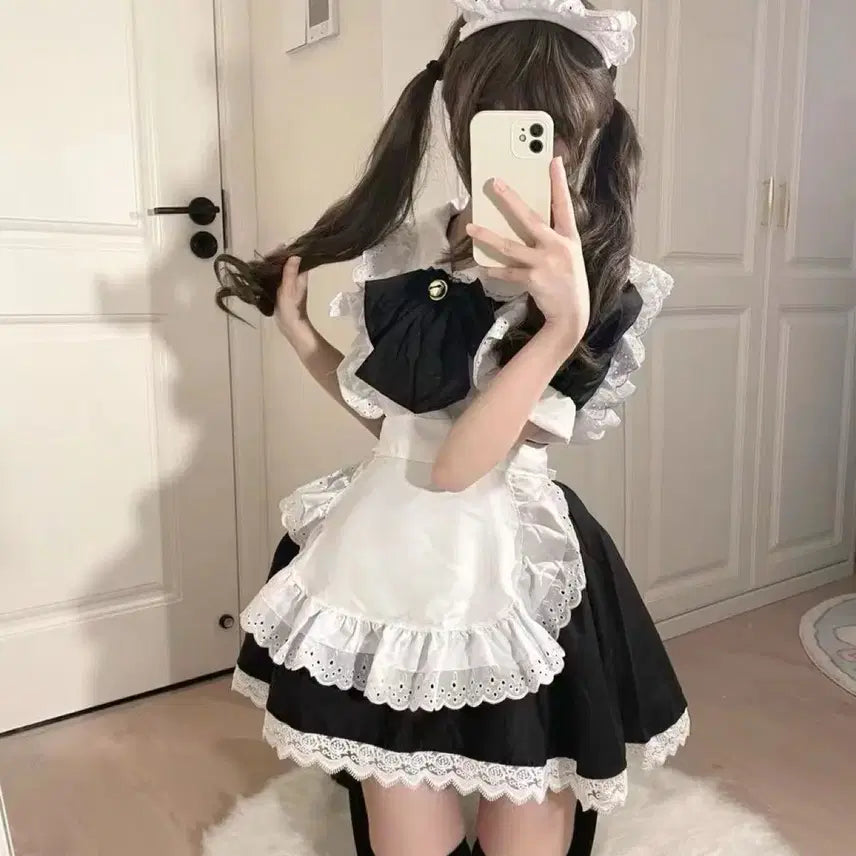 [BUNJANG] Black Maid Dress Cosplay Set / 메이드복 세트 블랙 레이디 코스프레 원피스