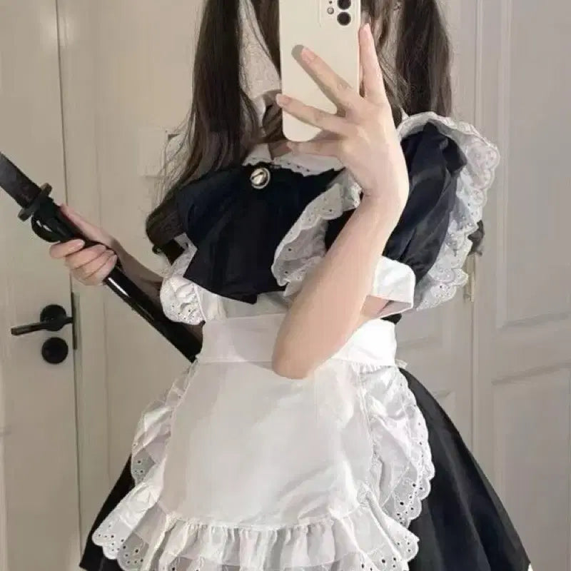[BUNJANG] Black Maid Dress Cosplay Set / 메이드복 세트 블랙 레이디 코스프레 원피스