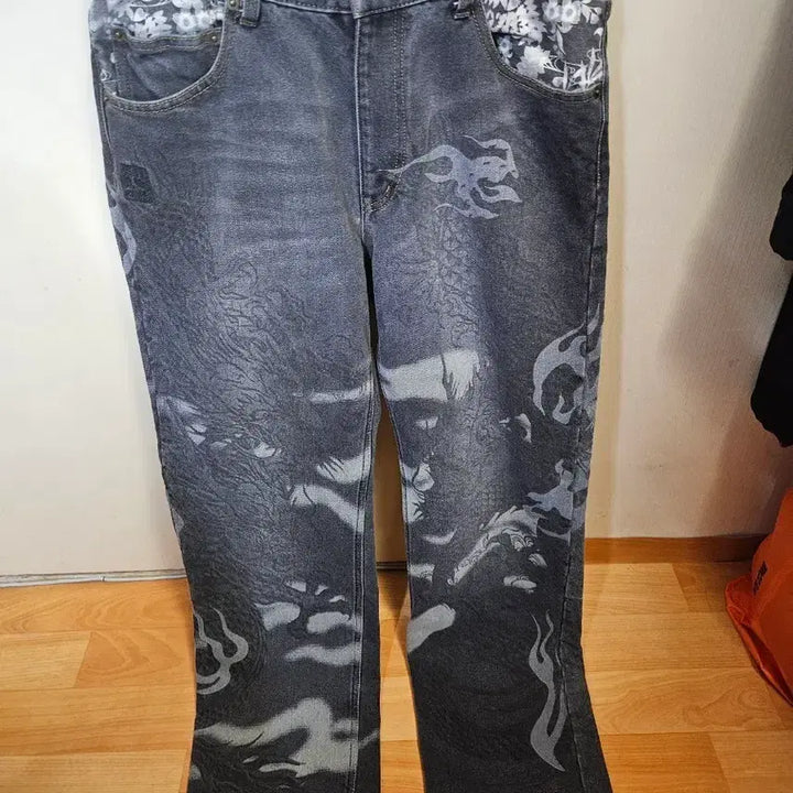 [BUNJANG] KARAKURI TAMASHII Black Dragon Washed Denim Pants / 30~31) 카라쿠리 타마시이 흑룡 워싱 데님 팬츠