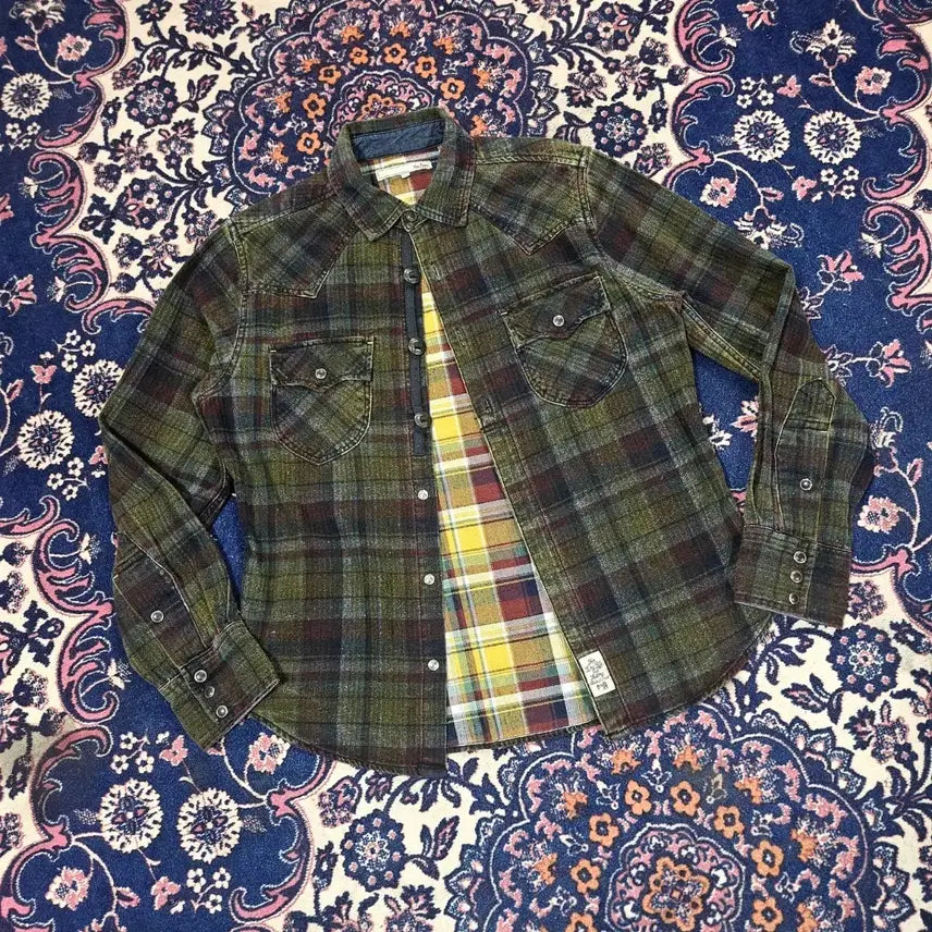 [BUNJANG] Oil Cake in Japan Western Checkered Shirt / Oil Cake in Japan 빈티지 웨스턴 체크 배색 셔츠 M