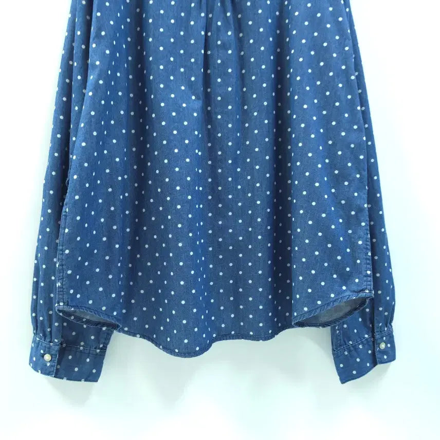 [BUNJANG] UNIQLO Japan Dot Denim Shirt Blouse / UNIQLO 유니클로 재팬 롤업소매 도트 데님셔츠 블라우스 C525