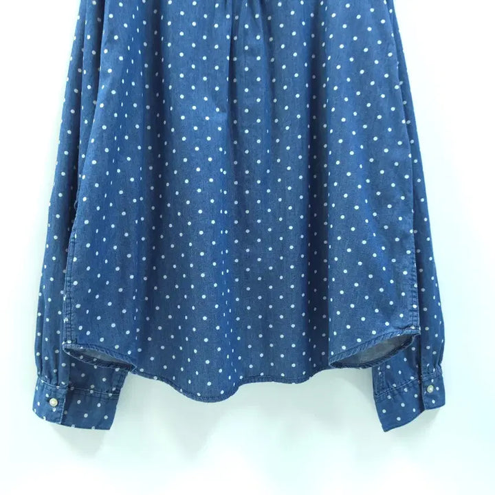 [BUNJANG] UNIQLO Japan Dot Denim Shirt Blouse / UNIQLO 유니클로 재팬 롤업소매 도트 데님셔츠 블라우스 C525