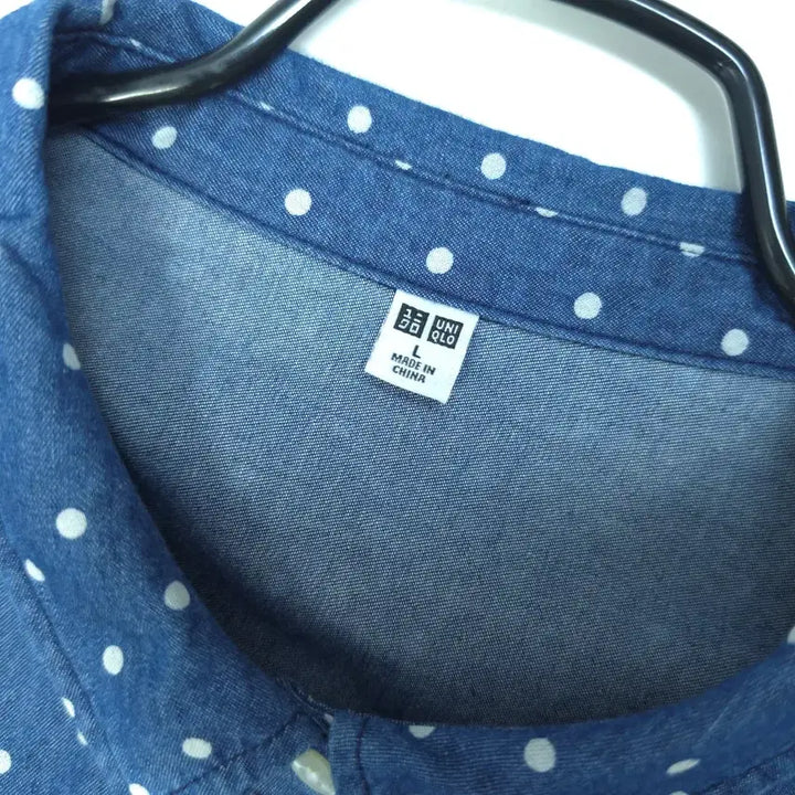 [BUNJANG] UNIQLO Japan Dot Denim Shirt Blouse / UNIQLO 유니클로 재팬 롤업소매 도트 데님셔츠 블라우스 C525