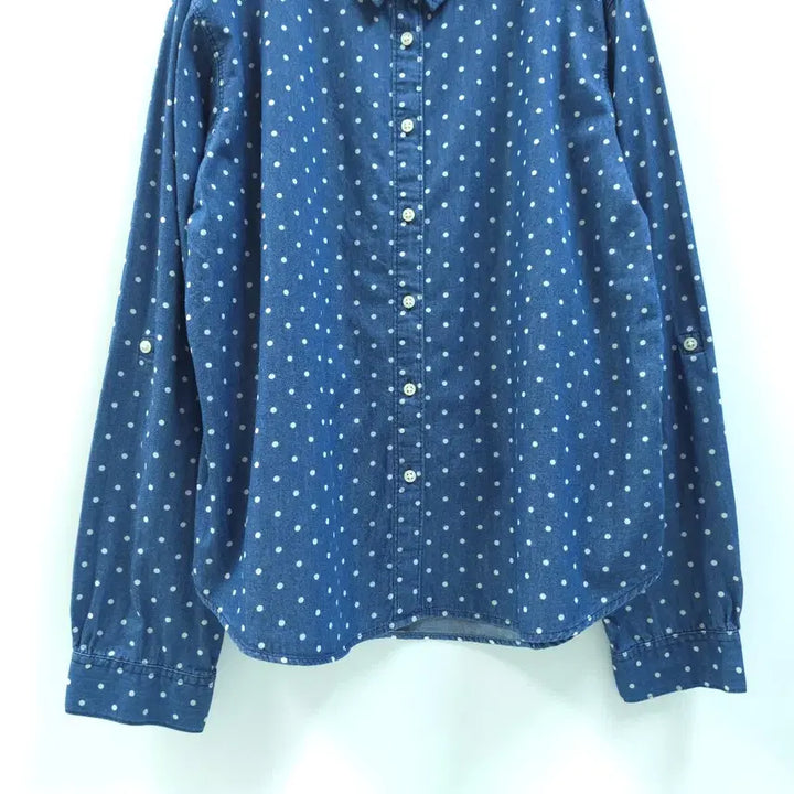 [BUNJANG] UNIQLO Japan Dot Denim Shirt Blouse / UNIQLO 유니클로 재팬 롤업소매 도트 데님셔츠 블라우스 C525