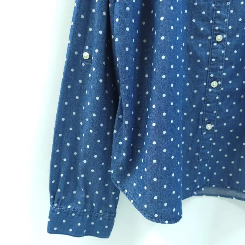[BUNJANG] UNIQLO Japan Dot Denim Shirt Blouse / UNIQLO 유니클로 재팬 롤업소매 도트 데님셔츠 블라우스 C525
