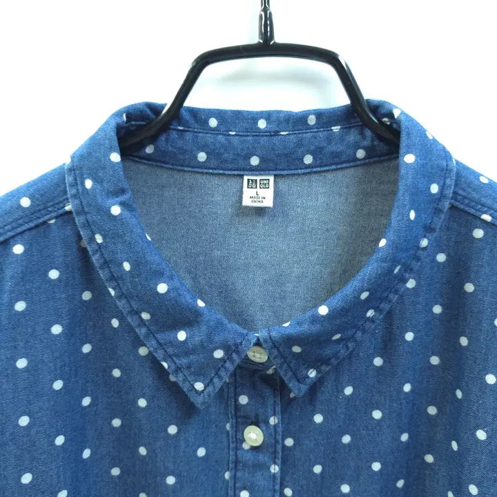 [BUNJANG] UNIQLO Japan Dot Denim Shirt Blouse / UNIQLO 유니클로 재팬 롤업소매 도트 데님셔츠 블라우스 C525