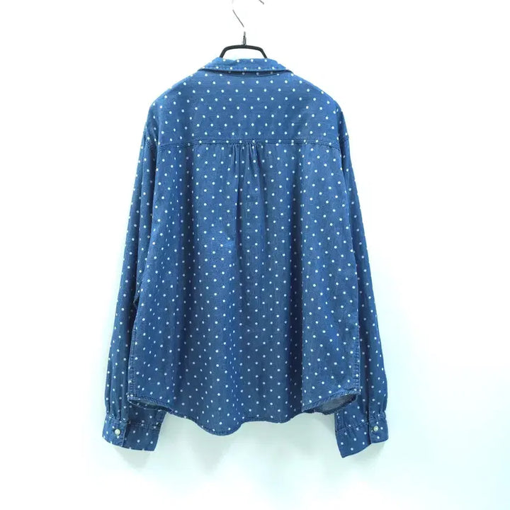 [BUNJANG] UNIQLO Japan Dot Denim Shirt Blouse / UNIQLO 유니클로 재팬 롤업소매 도트 데님셔츠 블라우스 C525