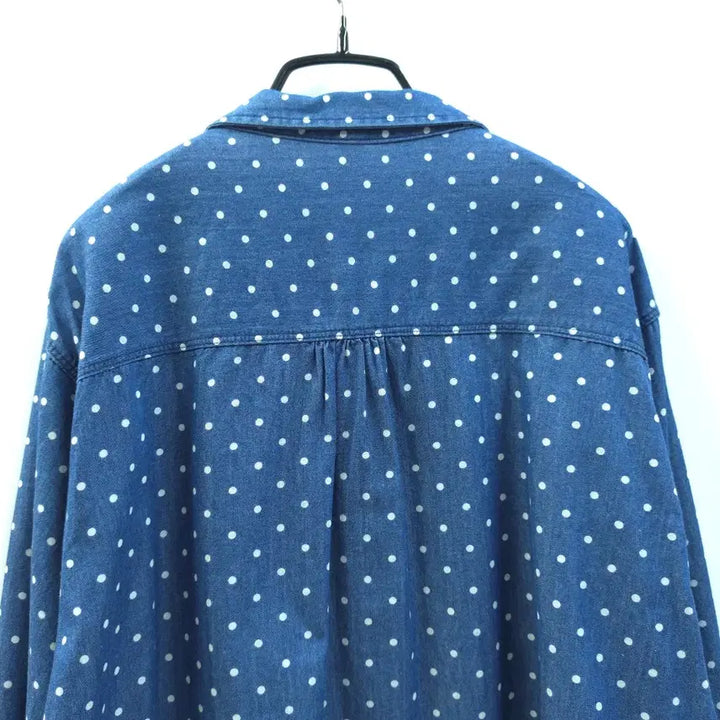 [BUNJANG] UNIQLO Japan Dot Denim Shirt Blouse / UNIQLO 유니클로 재팬 롤업소매 도트 데님셔츠 블라우스 C525
