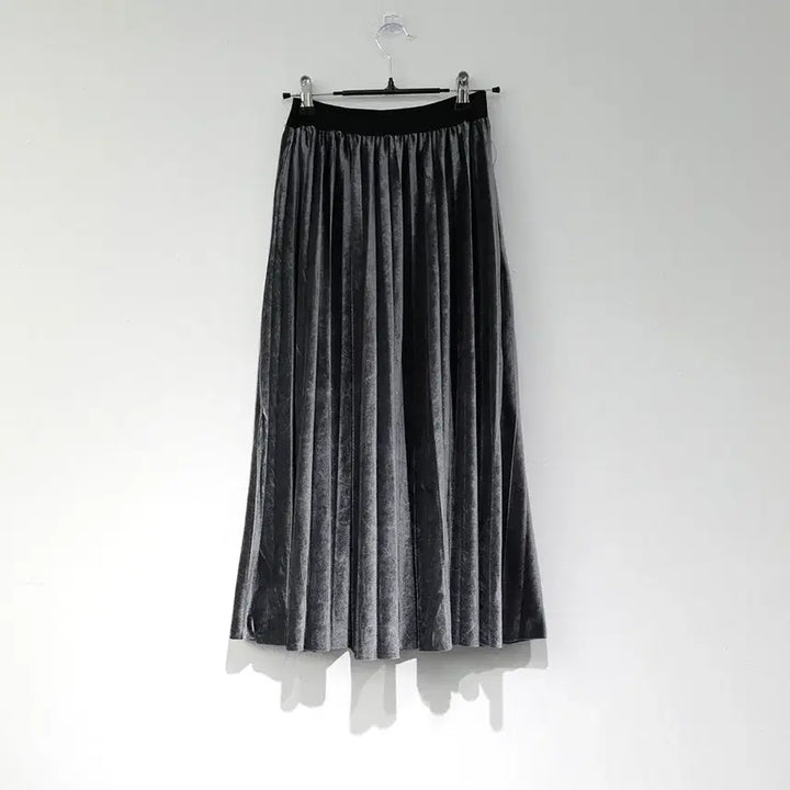 [BUNJANG] Gray Velvet Accordion Long Skirt / 밴딩 그레이 벨벳 아코디언 롱 스커트