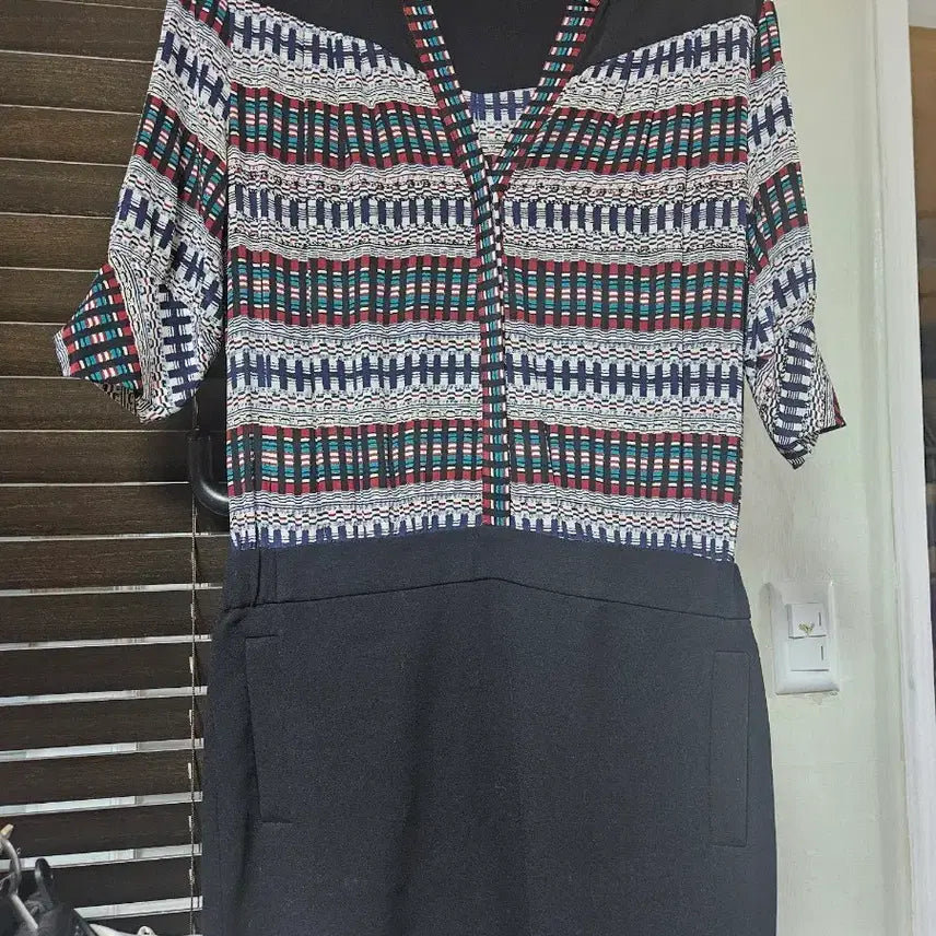 [BUNJANG] Maje Black Pattern Midi Dress / 마쥬 블랙 패턴 반팔 원피스