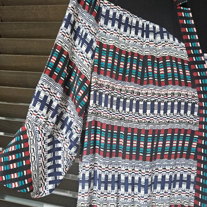 [BUNJANG] Maje Black Pattern Midi Dress / 마쥬 블랙 패턴 반팔 원피스
