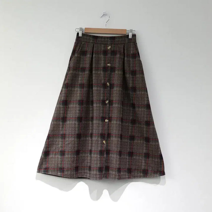 [BUNJANG] Unbranded Single Check Long Skirt / 뒷밴딩 싱글 체크 롱 스커트