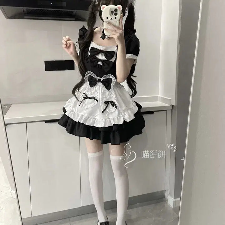 [BUNJANG] Black Maid Dress Set / 메이드복 세트 블랙 레이디 코스프레 원피스+튜튜스커트 세트