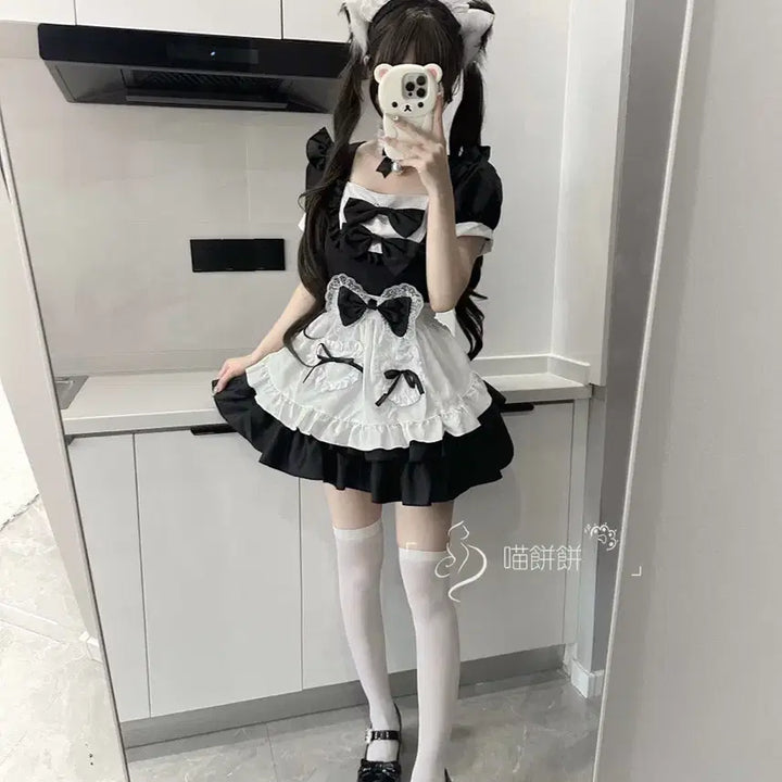 [BUNJANG] Black Maid Dress Set / 메이드복 세트 블랙 레이디 코스프레 원피스+튜튜스커트 세트