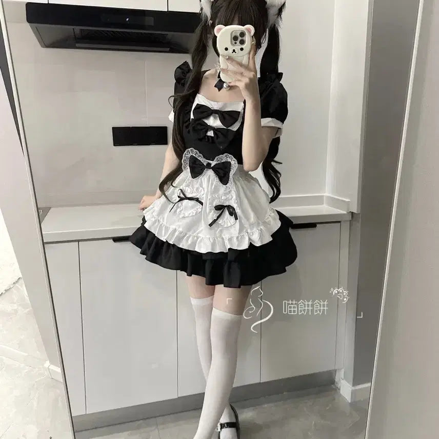 [BUNJANG] Black Maid Dress Set / 메이드복 세트 블랙 레이디 코스프레 원피스+튜튜스커트 세트