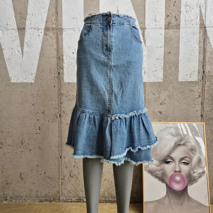 [BUNJANG] at Contact Frill Denim Skirt / at컨텍트 프릴 데님스커트
