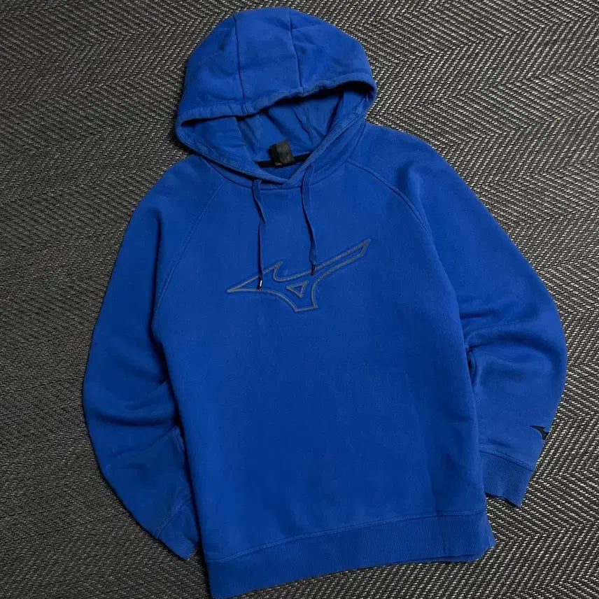 [BUNJANG] Mizuno Old School Big Logo Hoodie Blue / 미즈노 올드스쿨 빅로고 후드 티셔츠 블루y 5387