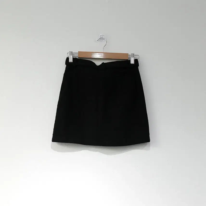 [BUNJANG] Black Belted A-Line Mini Skirt / 벨티드 블랙 A라인 미니 스커트