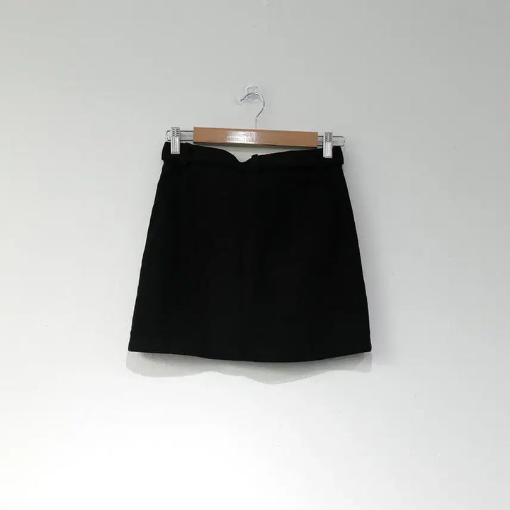 [BUNJANG] Black Belted A-Line Mini Skirt / 벨티드 블랙 A라인 미니 스커트