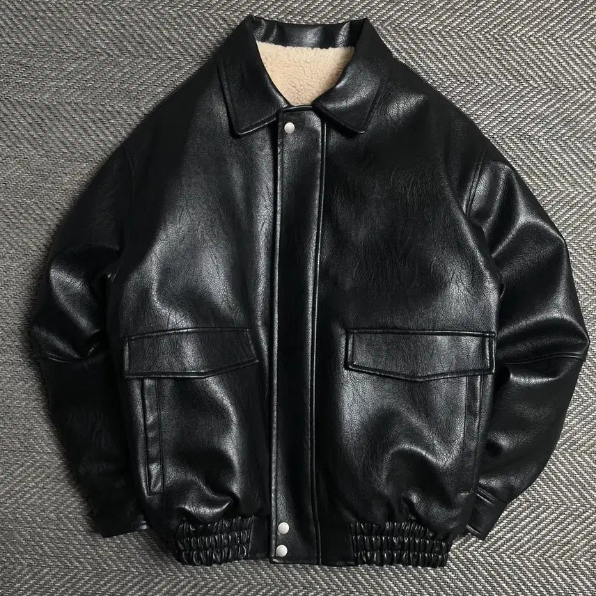 [BUNJANG] Lafayette Store Minimal Bomber Leather Jacket / 라퍼지 스토어 미니멀 봄버 레더 자켓y 5390