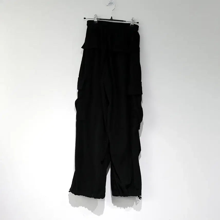 [BUNJANG] Unbranded Ribbed Cargo Training Pants Black / 허리 밴딩 골지 카고 트레이닝 팬츠 블랙