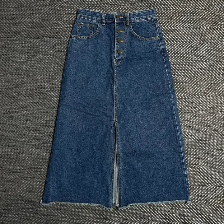 [BUNJANG] Vintage Washed Denim Midi Skirt / 빈티지 버튼 디테일 워싱 데님 절개 미디 스커트o 5394