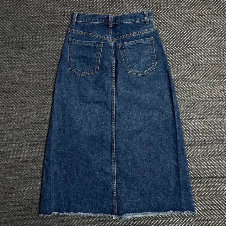 [BUNJANG] Vintage Washed Denim Midi Skirt / 빈티지 버튼 디테일 워싱 데님 절개 미디 스커트o 5394